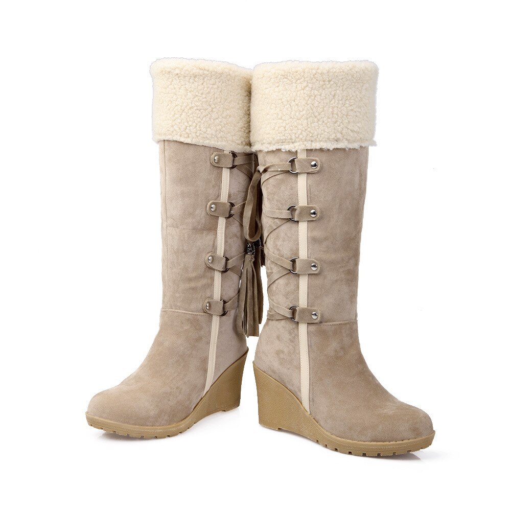 Women Mid-calf Boots Warm Fur Female Winter Boots Tassel