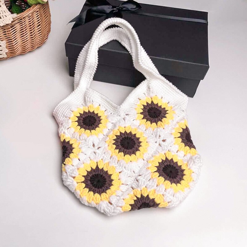 Beginners' knitting bag, hand-made DIY wool, Sunflower crochet, crochet ...